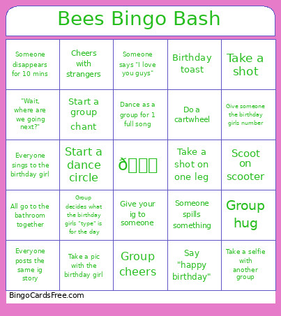 Bees Bash Bingo Card