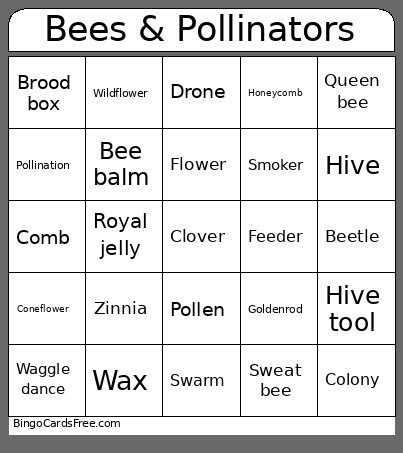 Bees & Pollinators Bingo Card