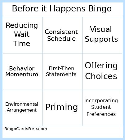 Before it Happens Bingo