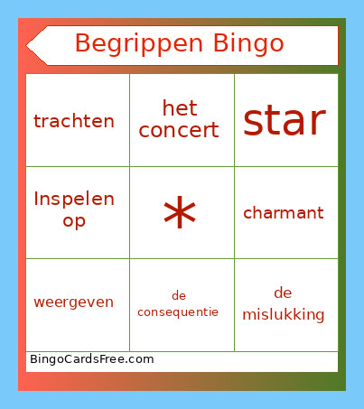 Begrippen Bingo Card