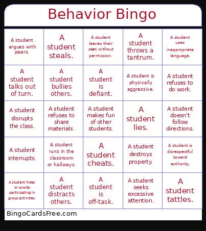 Behavior Bingo Card