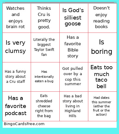 Being A Human Game Bingo Card