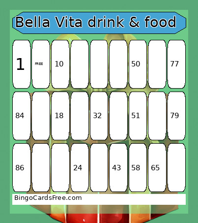 Bella Vita Drink & Food Bingo Card