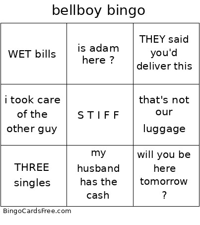 Bellboy Bingo Card