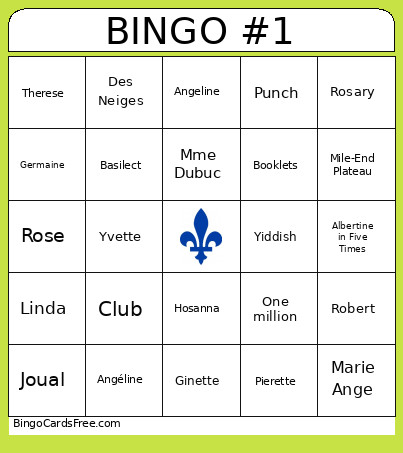Belles Soeurs Bingo Card