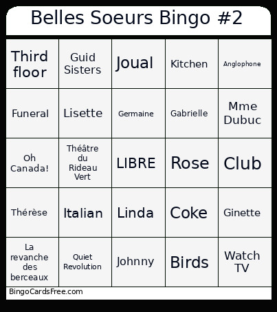 Belles Soeurs #2 Bingo Card