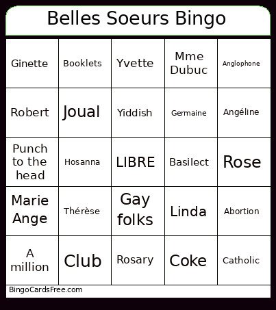 Belles Soeurs Bingo Card