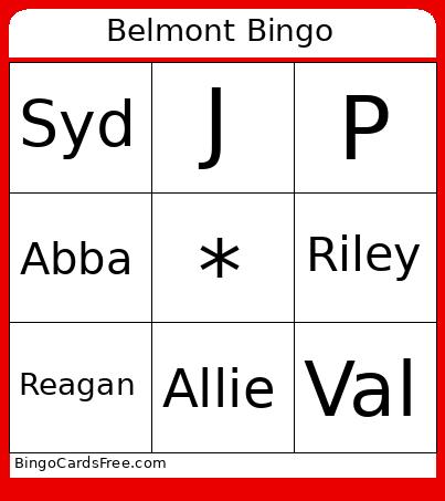Belmont Bingo Cards Free Pdf Printable Game, Title: Belmont Bingo