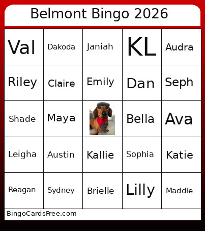 Belmont 2026 Bingo Card