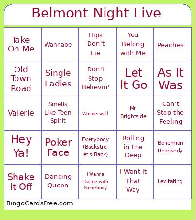 Belmont Night Live Bingo