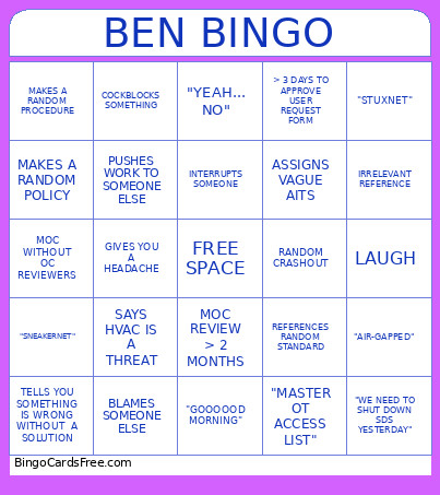 BEN Bingo Card