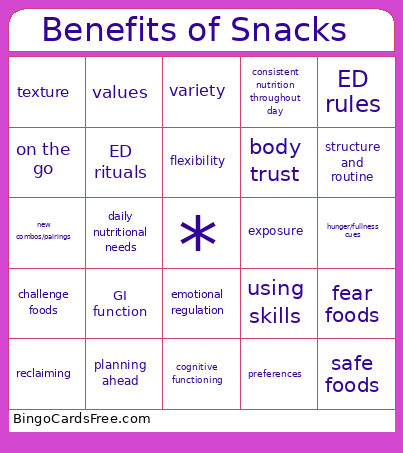 Benefits Of Snacks Bingo Card