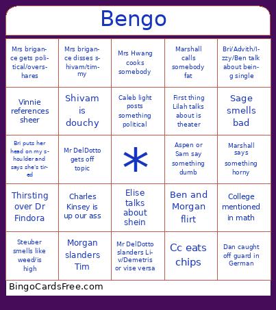Bengo  Bingo Cards Free Pdf Printable Game, Title: Bengo 