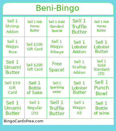 Beni- Bingo Card