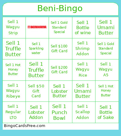 Beni Bingo Card