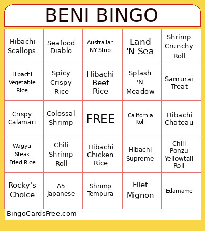 BENI Bingo Card 2