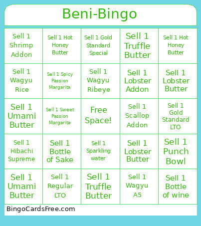 Beni- Bingo Card