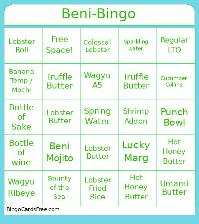 Beni- Bingo Card