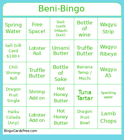 Beni- Bingo Card