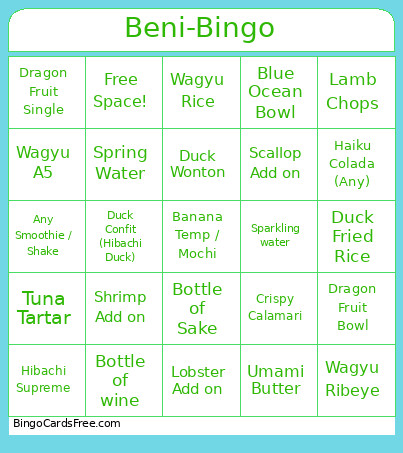 Beni- Bingo Card