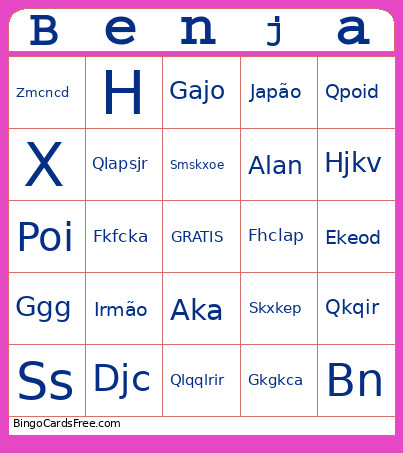 BENI Hur Bingo Card