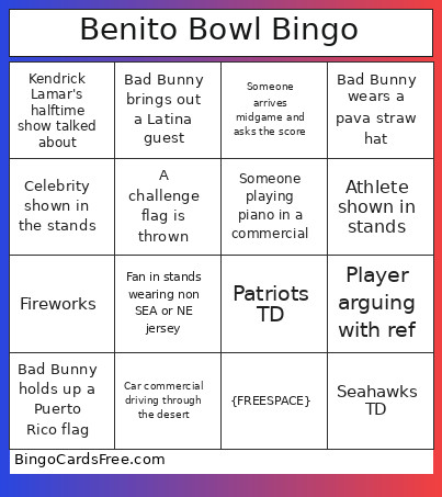 Benito Bowl Bingo Card 2