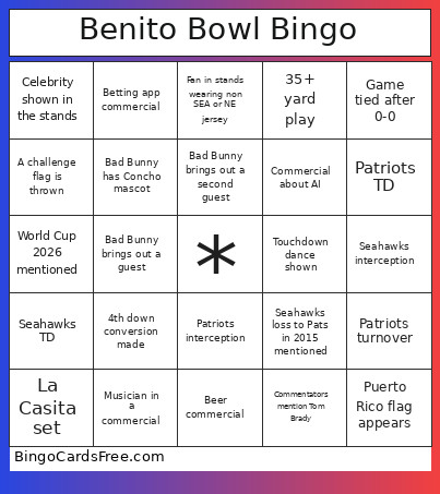 Benito Bowl Bingo Card 2