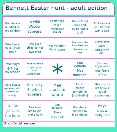 Bennett Easter Hunt - Adult Edition Bingo Card