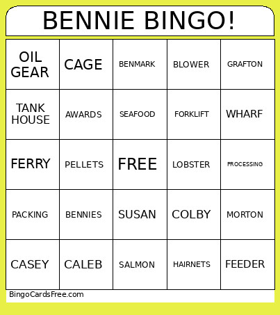 BENNIE ! Bingo Card