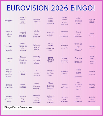 BerdCon Eurovision Bingo Card