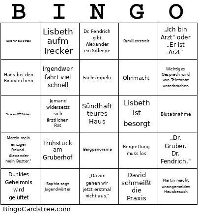 Bergdoktor Bingo Card