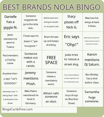 BEST BRANDS NOLA BINGO