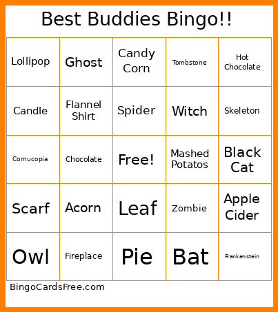Best Buddies Match Party Bingo Card