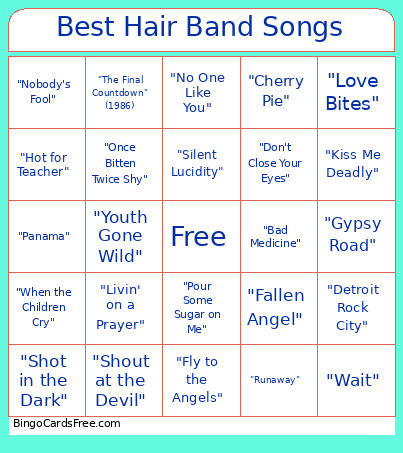 Best Hair Band Songs Bingo Card