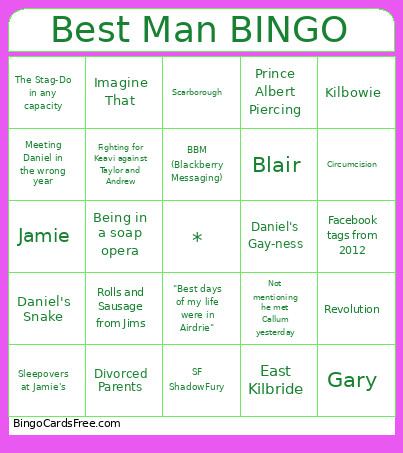 Best Man Bingo Card