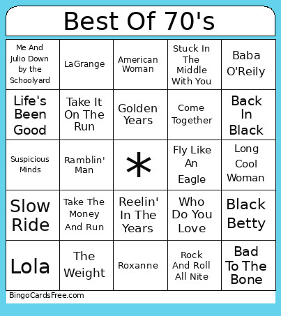 Best Of 70's 200 Bingo Card