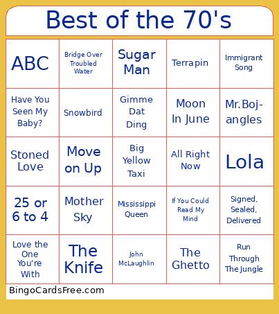 Best of the 70's Bingo
