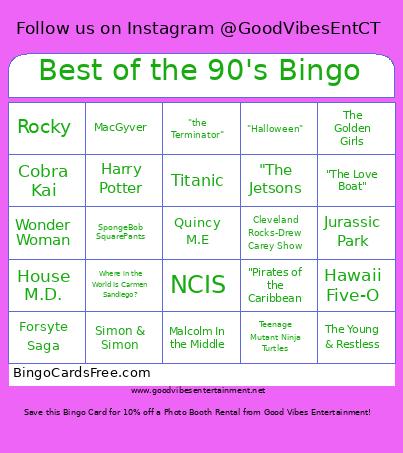 Best of the 90's Bingo