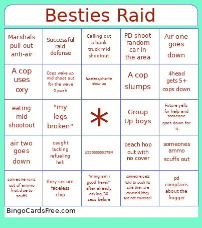 Besties Raid Bingo