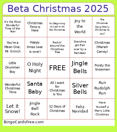 Beta Christmas 2025 Bingo Card