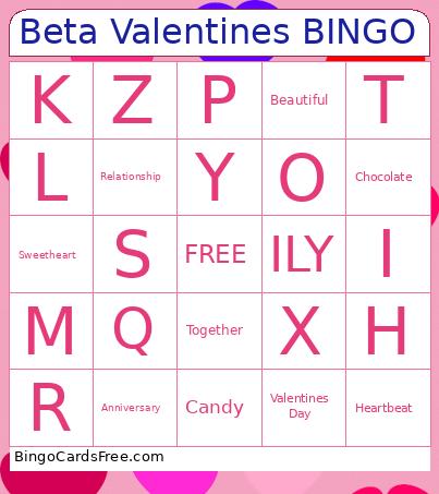 Beta Valentines Bingo Card
