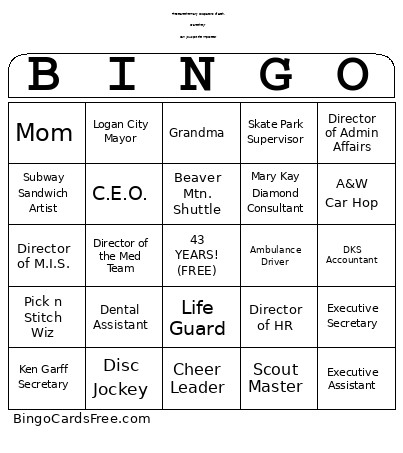 Beth's Retirement Bingo Card