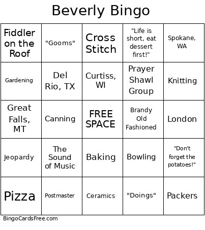Beverly Bingo Card