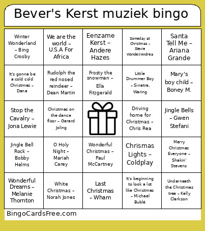 Bever's Kerst Muziek Bingo Card