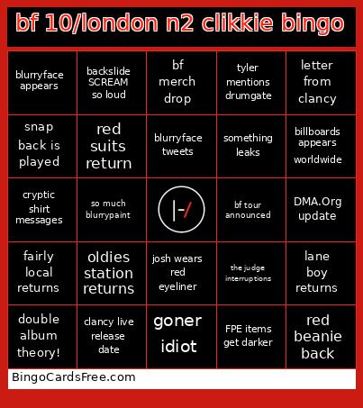 Bf 10/london N2 Clikkie Bingo Card