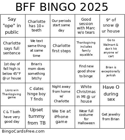 BFF 2025 Bingo Card 2