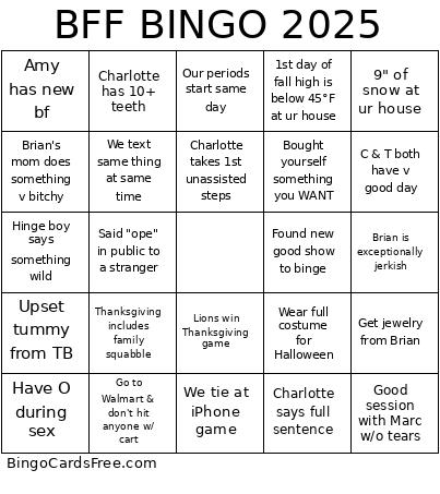 BFF 2025 Bingo Card