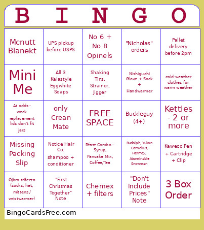 BGS Fulfillment Vol. 3 Bingo Card