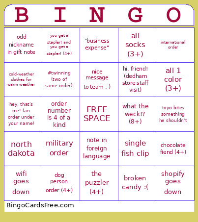 BGS Holiday Shipment Bingo Card