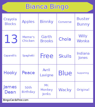 Bianca's 50th Birthday Bingo Card